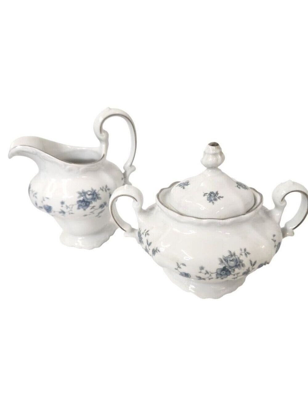 Traditions Fine China Blue Garland Creamer & Sugar Set Made in Thailand for Joha